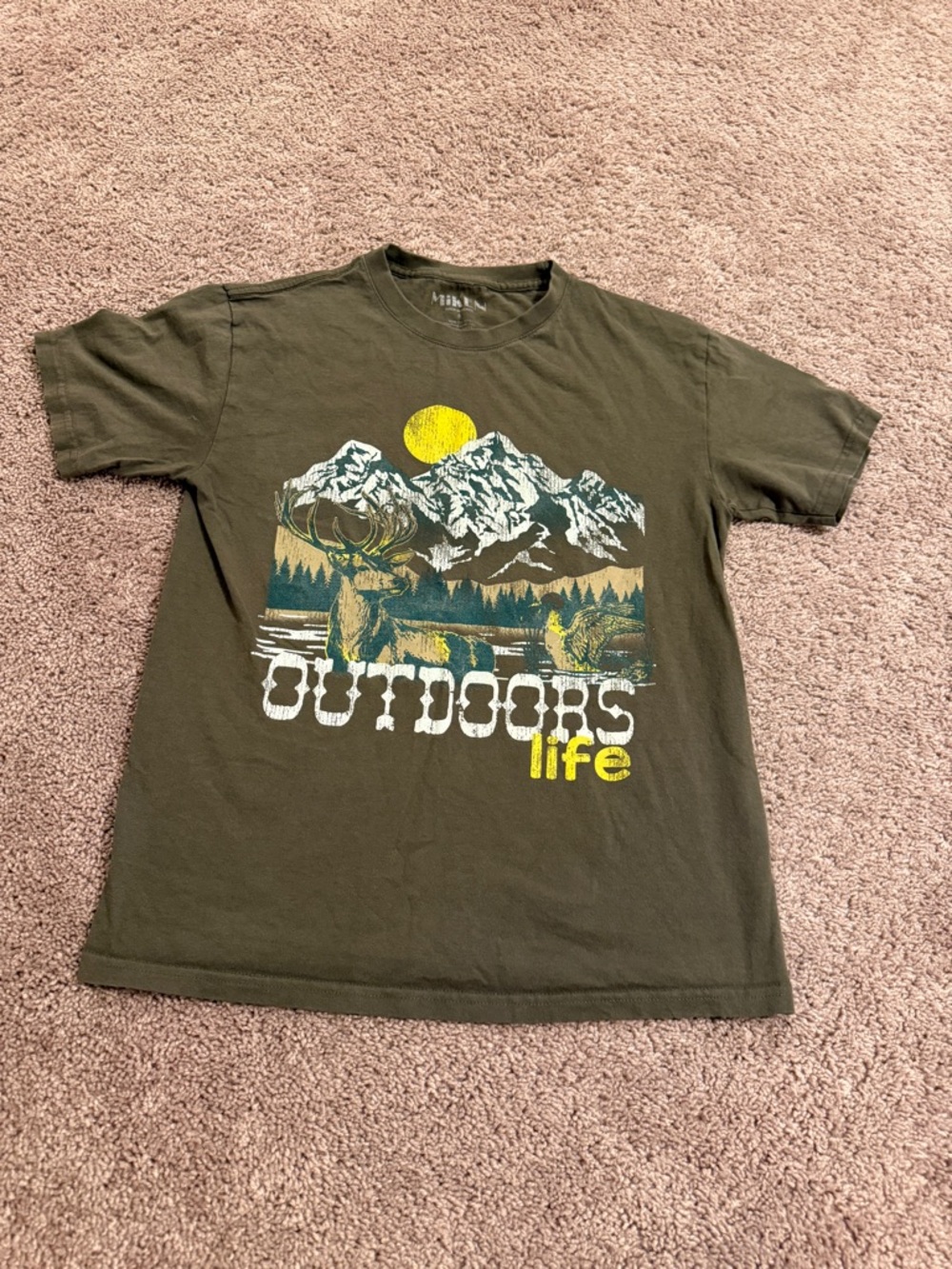 Miken Olive Green Graphic Outdoors Tee mountain deer Eagle